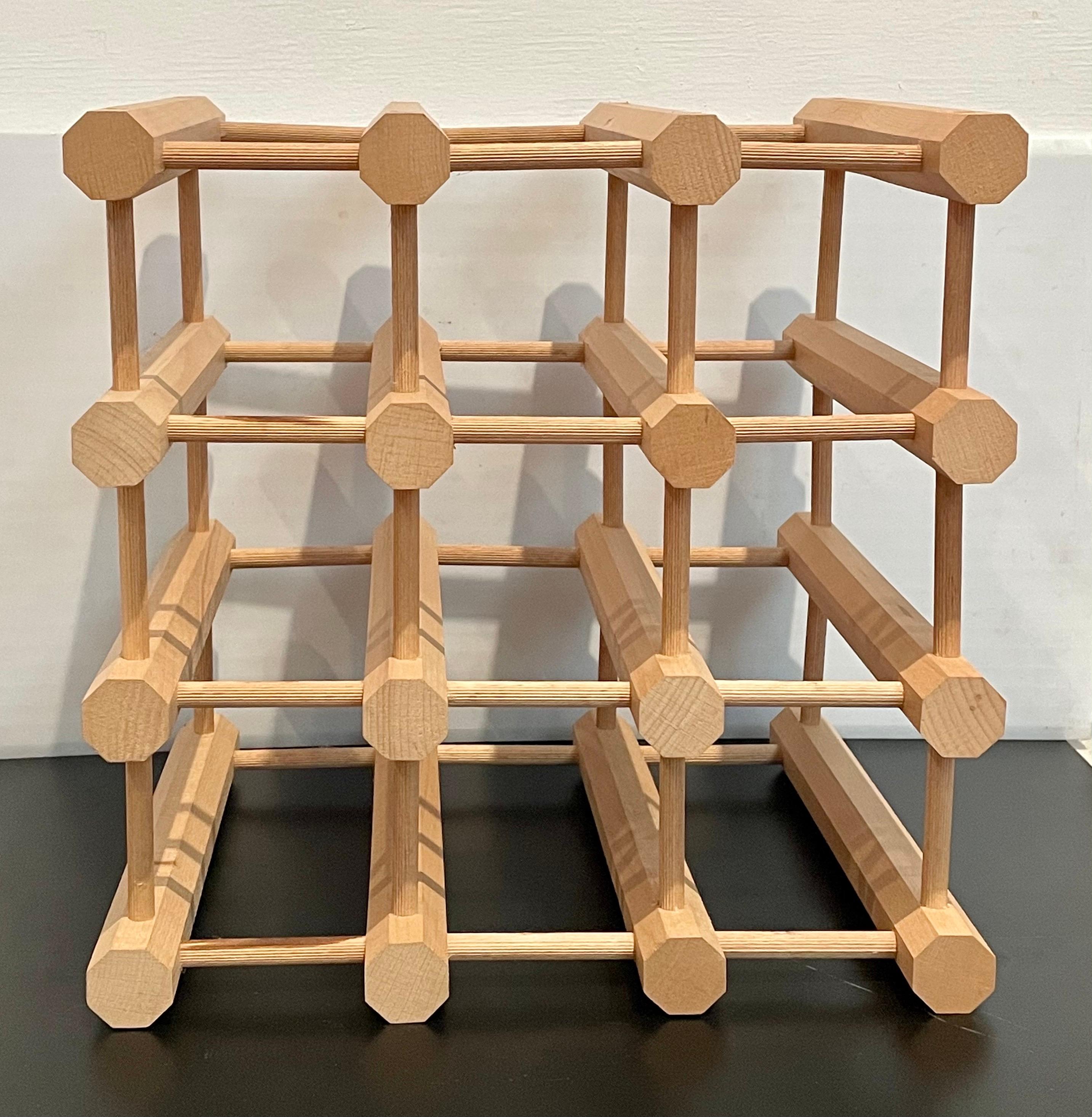 Versatile solid birch 12 bottle wine rack by Nissen Langaa, circa 1980s with nine bottles on the bottom and three on top perfect for a small place.