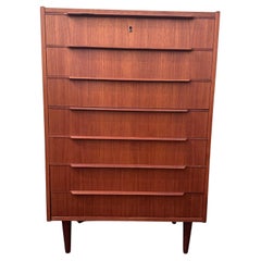 Danish Modern Teak 7 Drawer "Tall Boy" Dresser in the Style of Arne Vodder