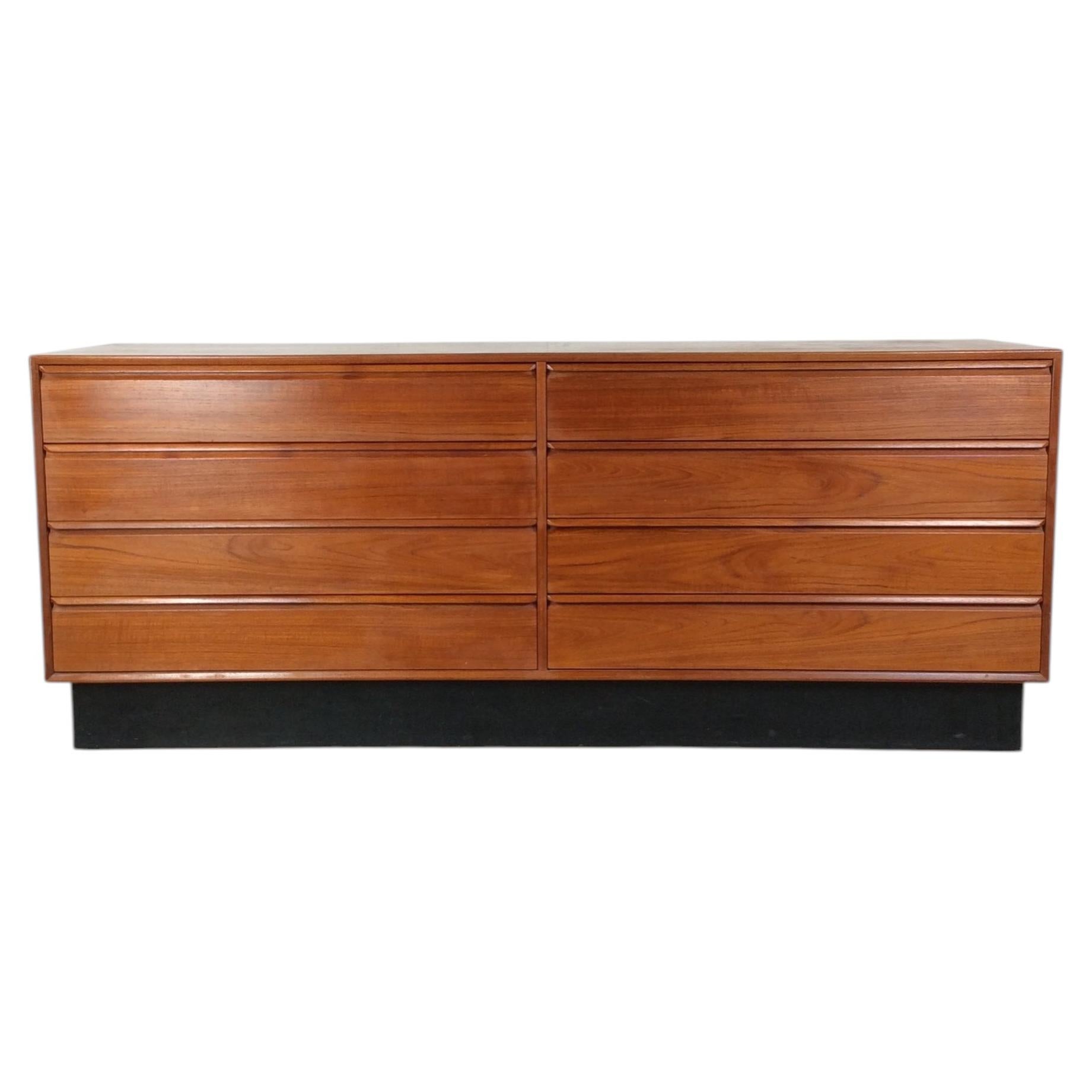 Danish Modern Teak 8 Drawer Lowboy Dresser For Sale