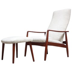 Chaise longue et pouf réglable en teck de style danois moderne par Søren Ladefoged