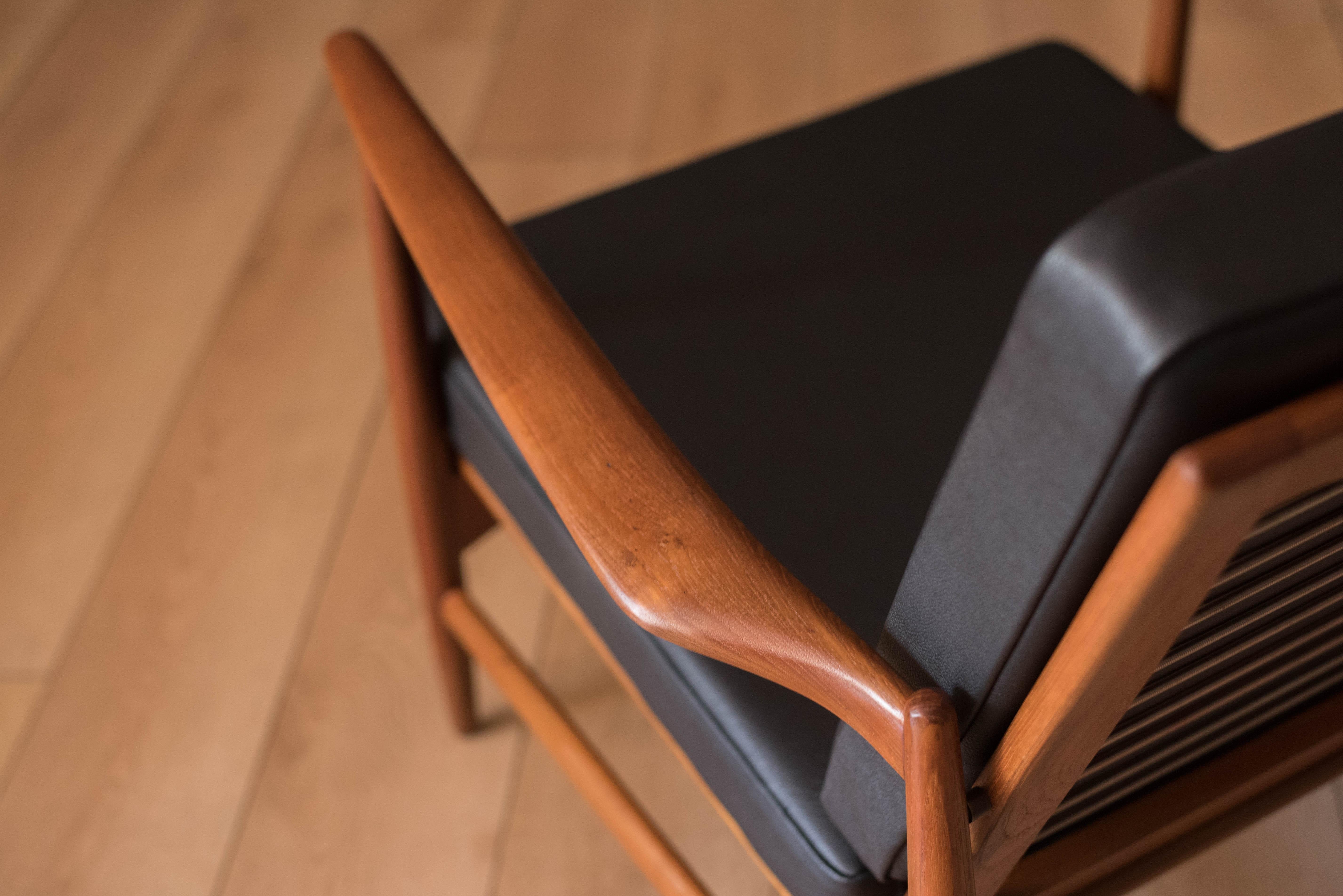 Danish Modern Teak and Black Leather Lounge Chair by Ib Kofod-Larsen for Selig 3