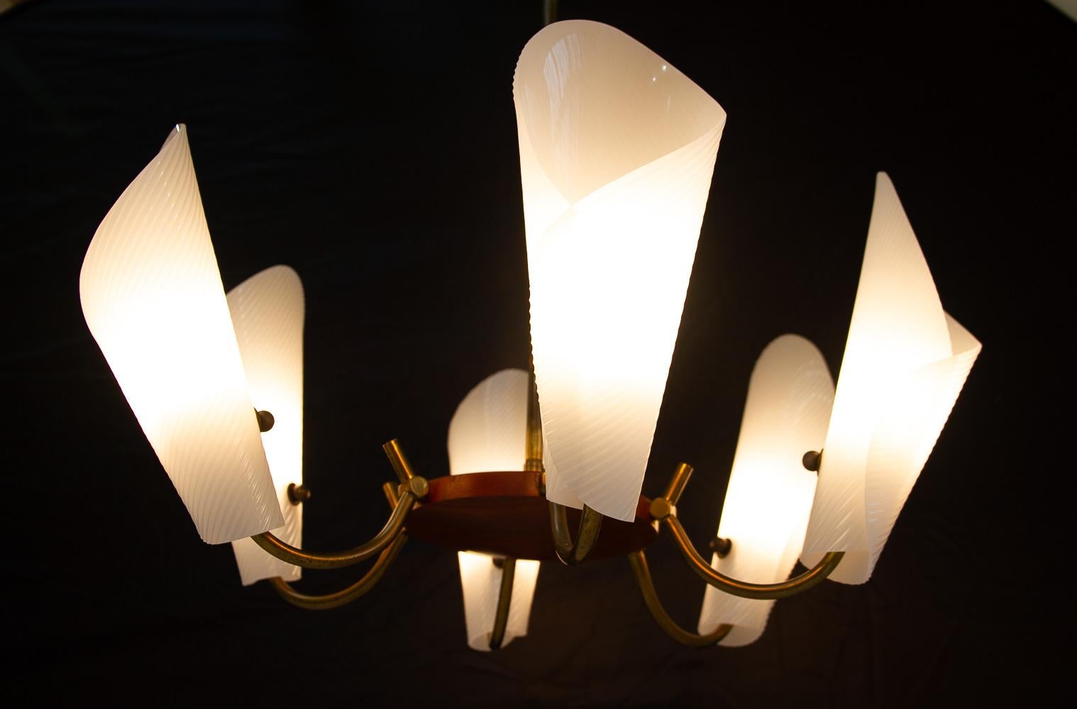 Danish Modern Teak and Brass Chandelier, 1950s. For Sale 5