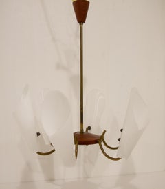 Danish Modern Teak and Brass Chandelier, 1950s.