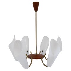 Lustre moderne danois en teck et laiton, années 1950.