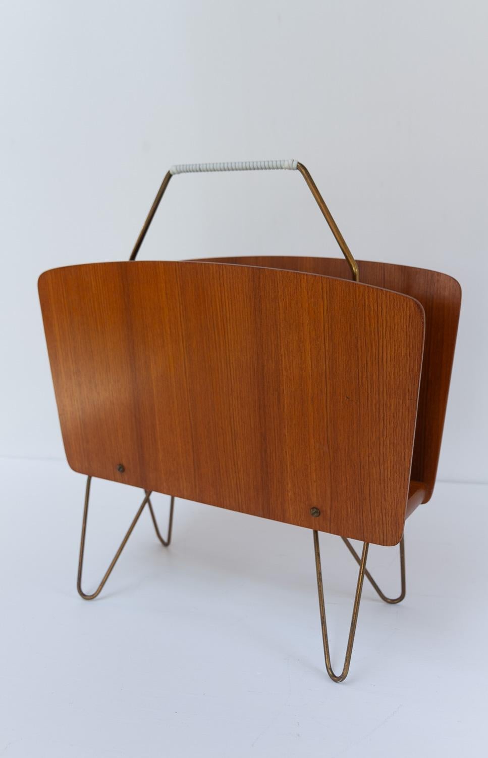 Danish Modern Teak and Brass Magazine Rack, 1950s. 6