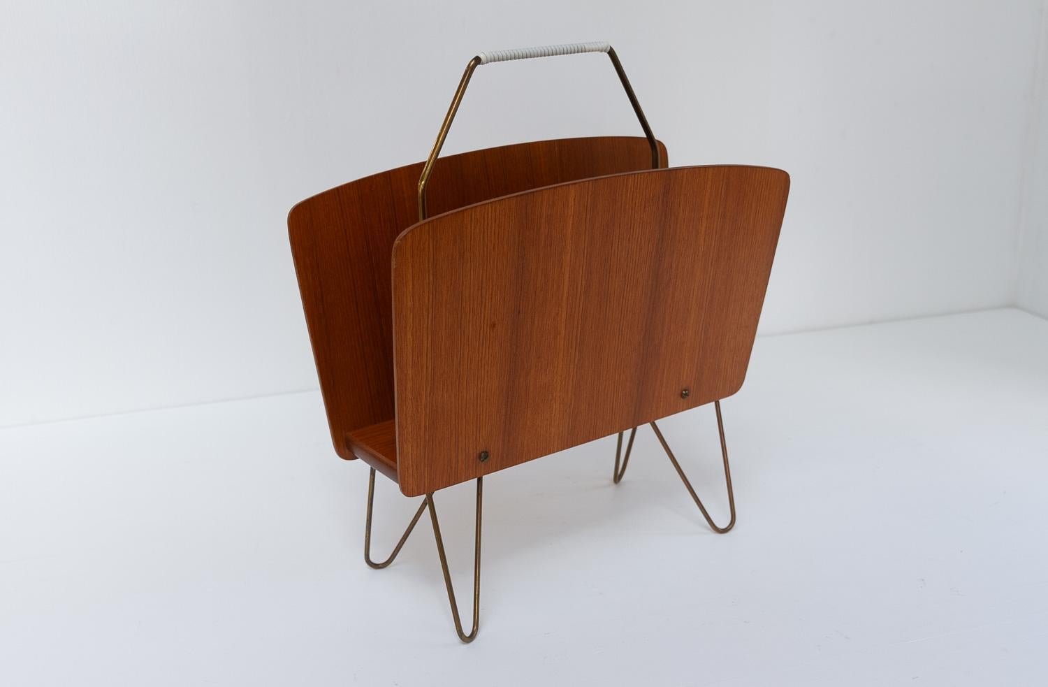 Danish Modern Teak and Brass Magazine Rack, 1950s. 7