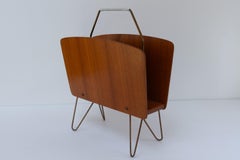 Danish Modern Teak and Brass Magazine Rack, 1950s.