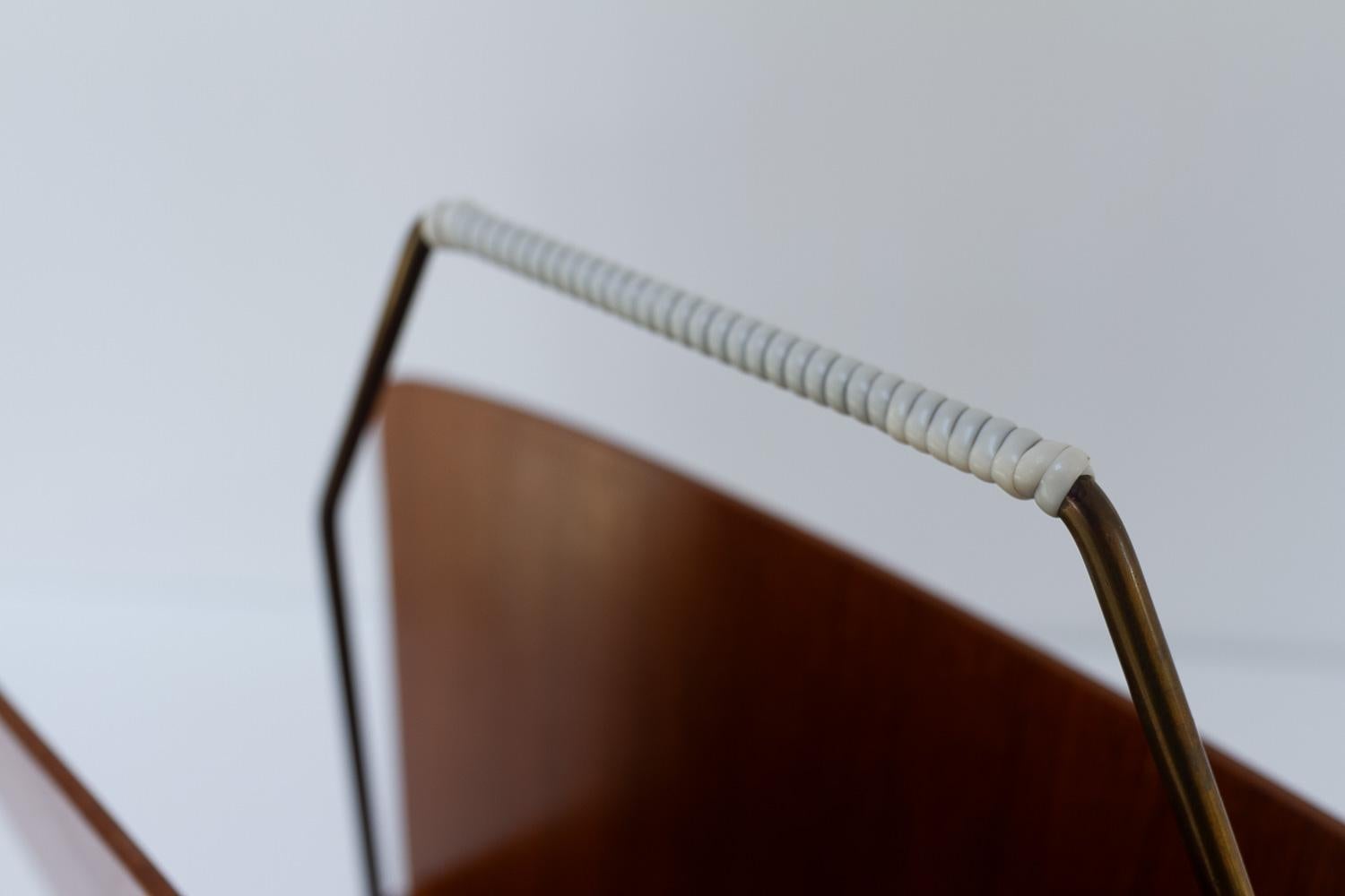 Danish Modern Teak and Brass Magazine Rack, 1950s. 1