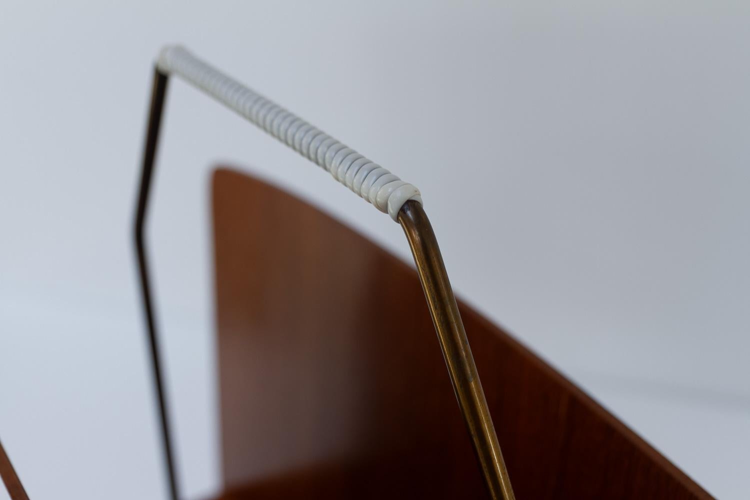 Danish Modern Teak and Brass Magazine Rack, 1950s. 2