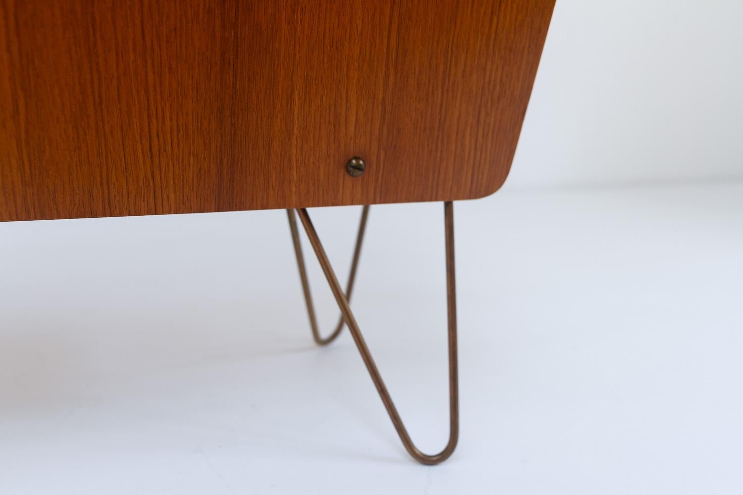 Danish Modern Teak and Brass Magazine Rack, 1950s. 3