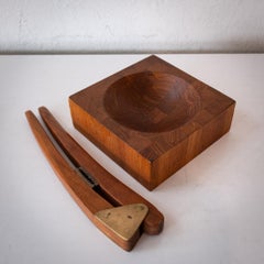 Danish Modern Teak and Brass Nutcracker and Bowl