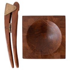 Danish Modern Teak and Brass Nutcracker and Bowl