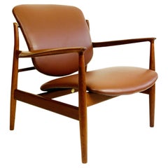 Danish Modern Teak and Brown Leather Loungechair by Finn Juhl for France and Son