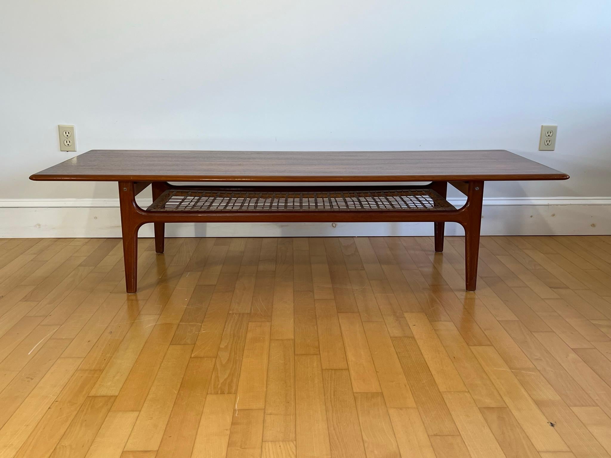 Danish Modern Teak and Cane Coffee Table, attrib. to Trioh, Denmark, 1960s In Excellent Condition For Sale In Belmont, MA