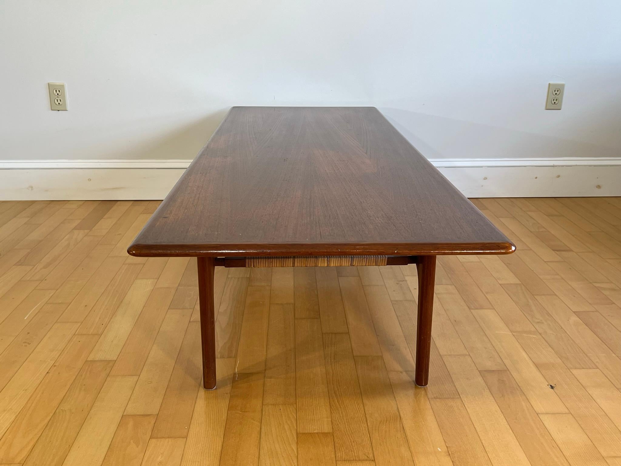 Mid-20th Century Danish Modern Teak and Cane Coffee Table, attrib. to Trioh, Denmark, 1960s For Sale