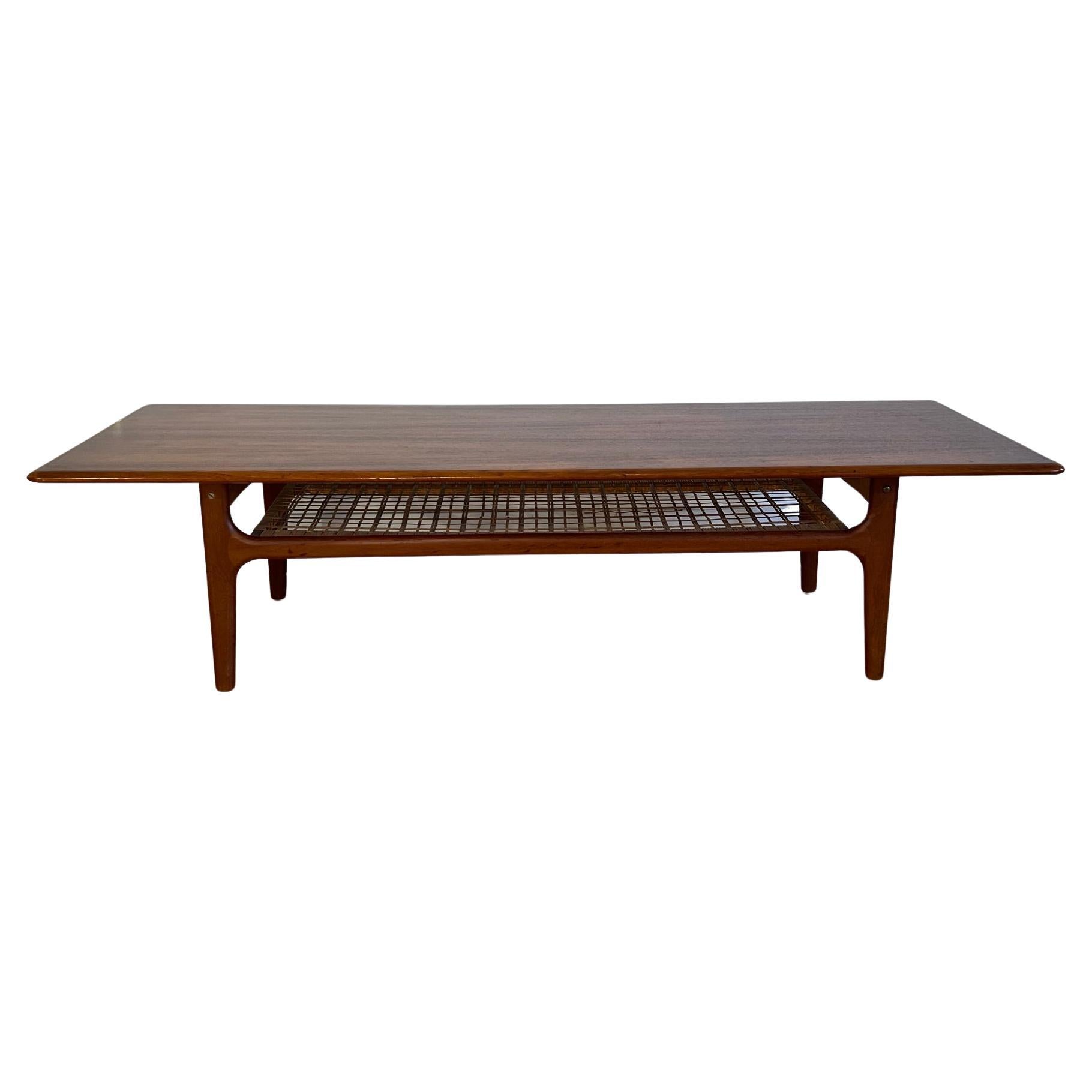 Danish Modern Teak and Cane Coffee Table, attrib. to Trioh, Denmark, 1960s For Sale