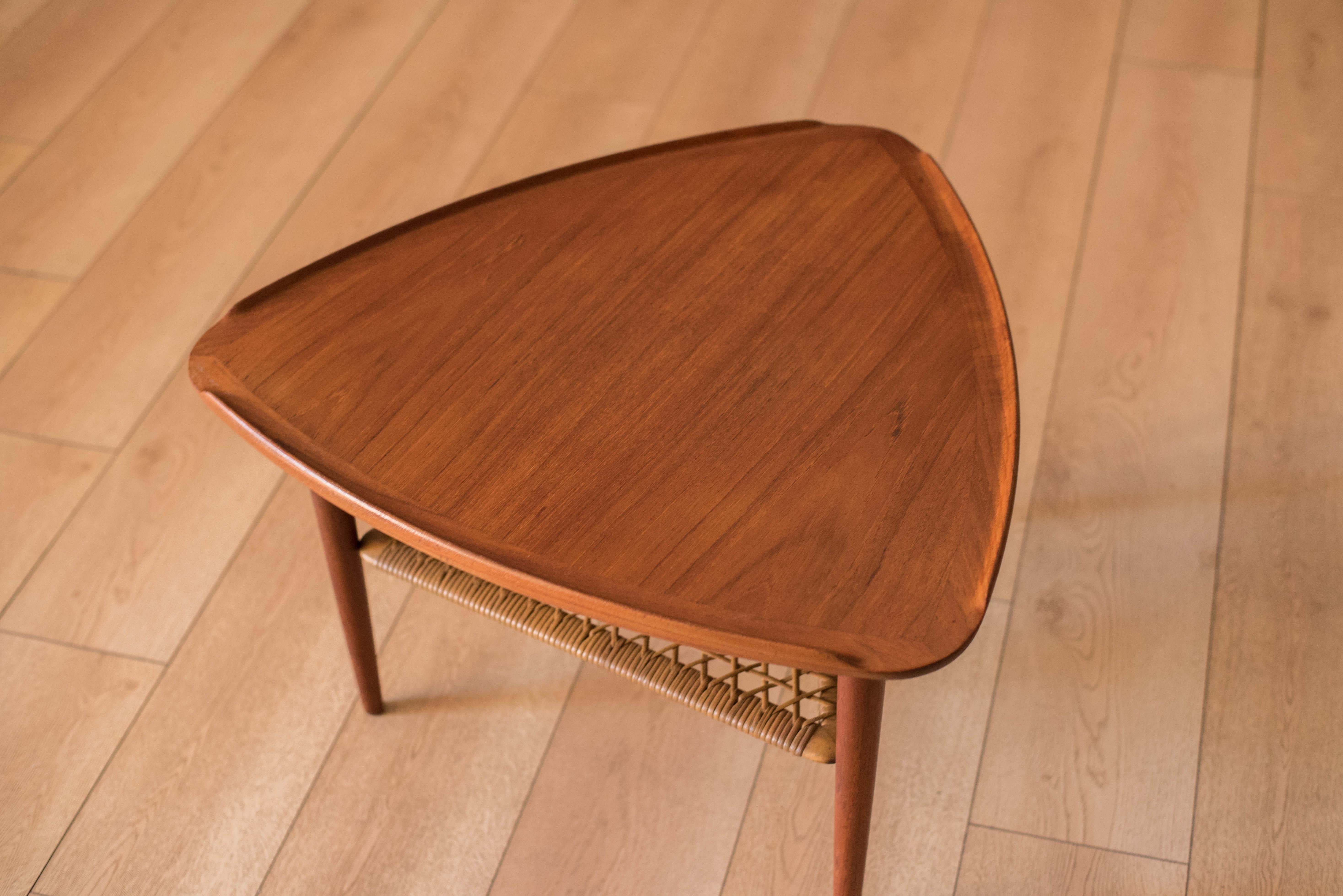 Scandinavian Modern Danish Modern Teak and Cane Selig Ocassional Triangle End Table by Poul Jensen For Sale