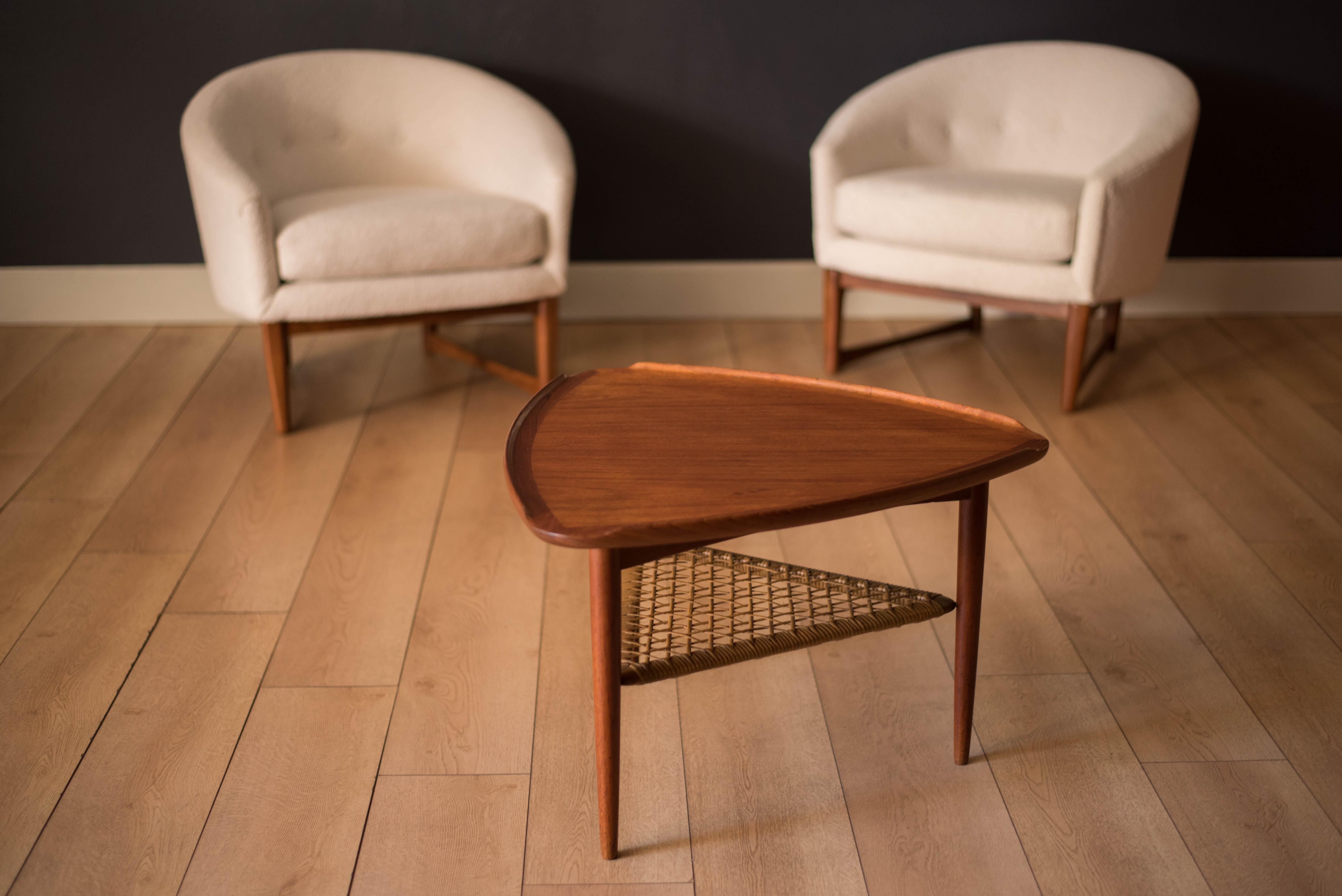 Danish Modern Teak and Cane Selig Ocassional Triangle End Table by Poul Jensen For Sale 2
