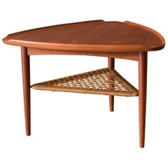 Danish Modern Teak and Cane Selig Ocassional Triangle End Table by Poul Jensen