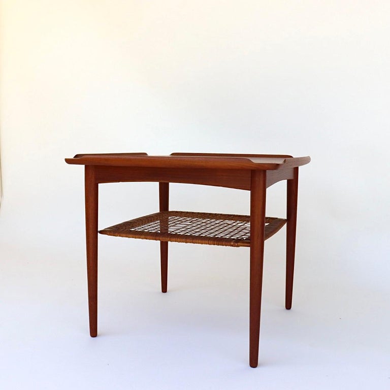 Danish Modern Teak and Cane Side Table by Poul Jensen for Selig For Sale