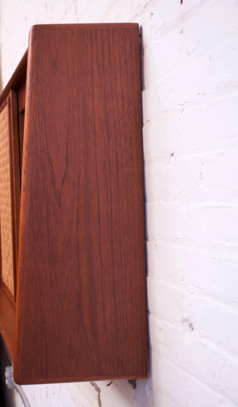 Danish Modern Teak and Cane Wall Mounted Mirror or Hallway For