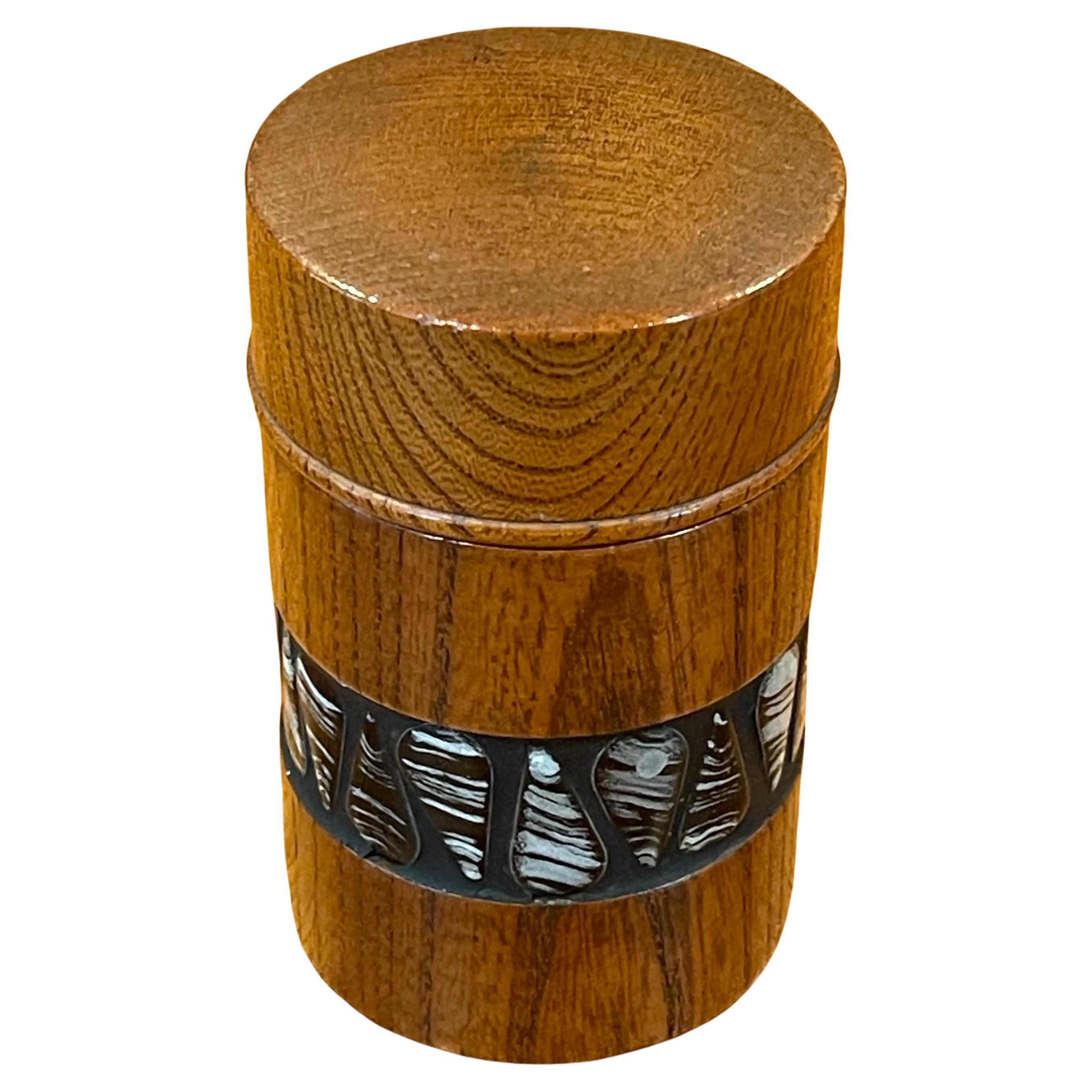 Scandinavian Modern Danish Modern Teak and Ceramic Lidded Match Box / Container For Sale