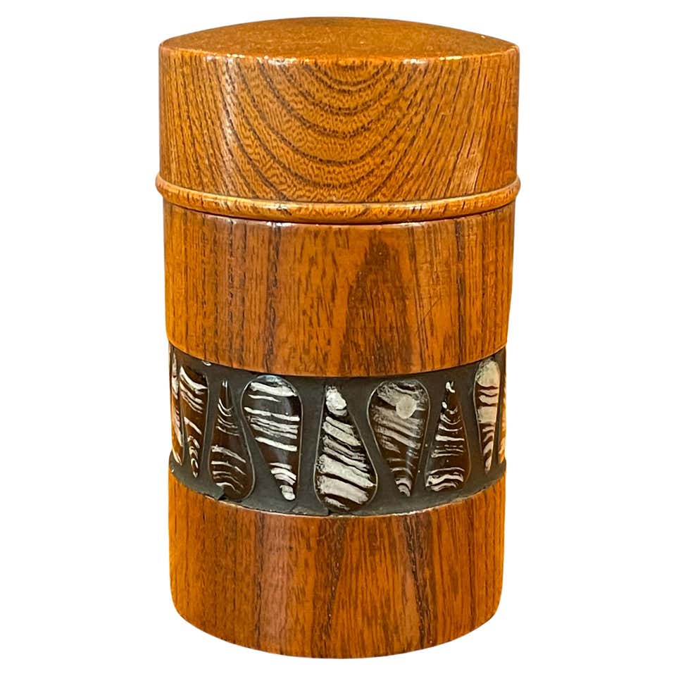 Vintage Geometric Ceramic Container With Lid For Sale at 1stDibs