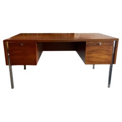 Vintage Danish modern Teak and Chrome 6 drawer Writers desk by Sigurd Hansen Møbelfabrik