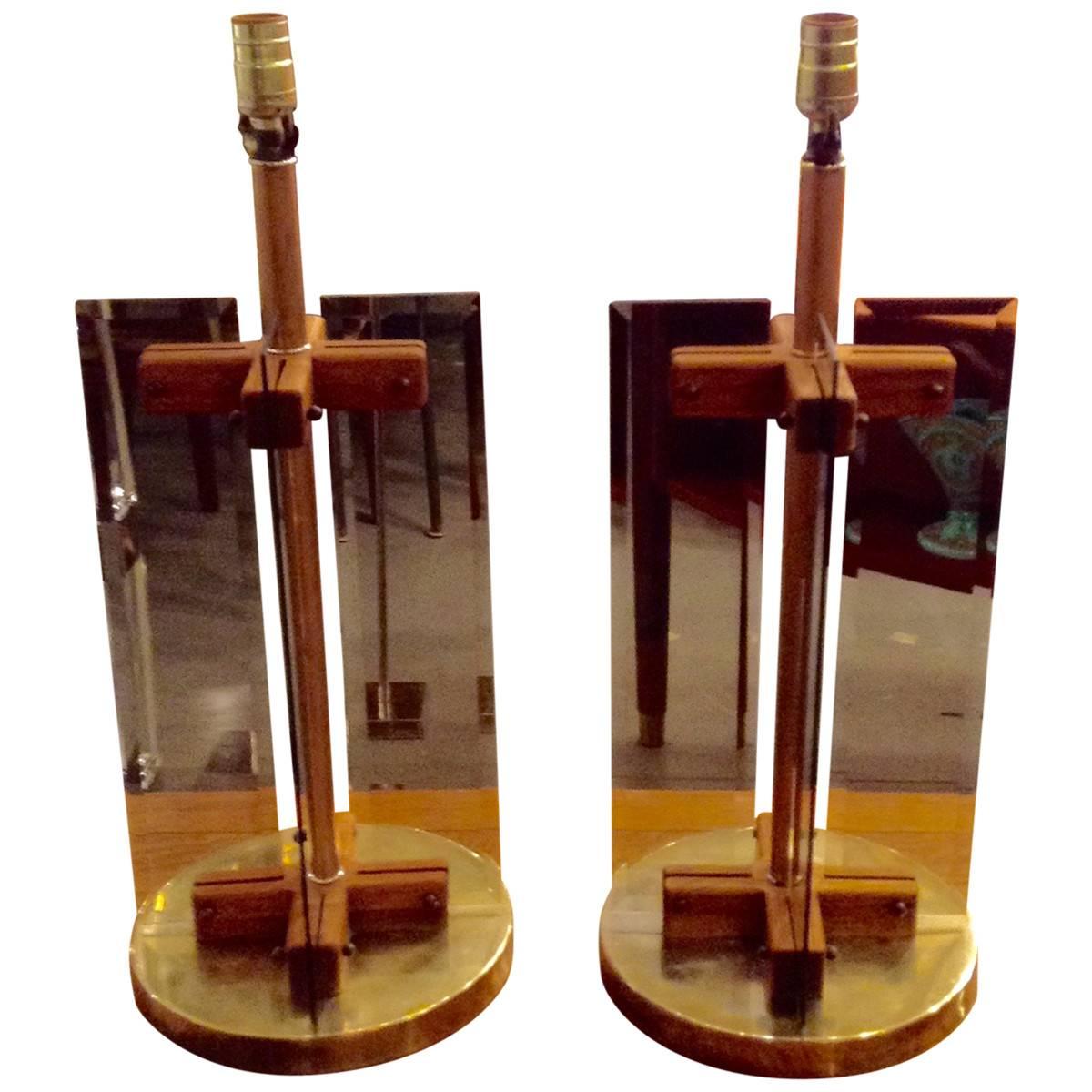 Danish Modern Teak and Glass Table X Lamps For Sale