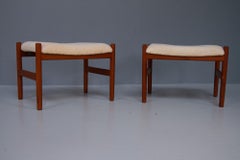 Ottomans modernes danois en teck et cuir d'agneau par Hugo Frandsen, années 1960. Lot de 2.