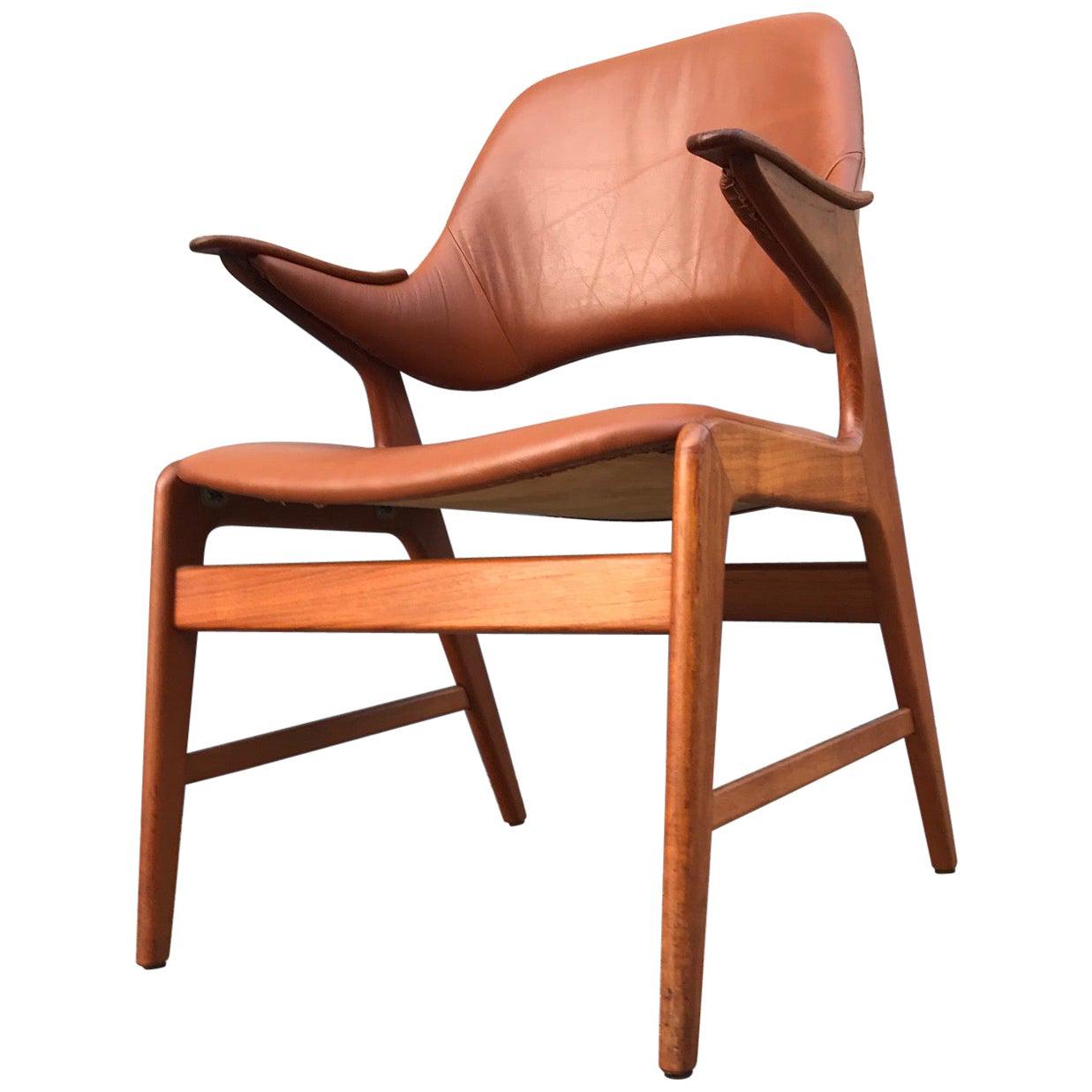 Danish Modern Teak and Leather Lounge Chair by N. A. Jørgensen, 1960s For Sale