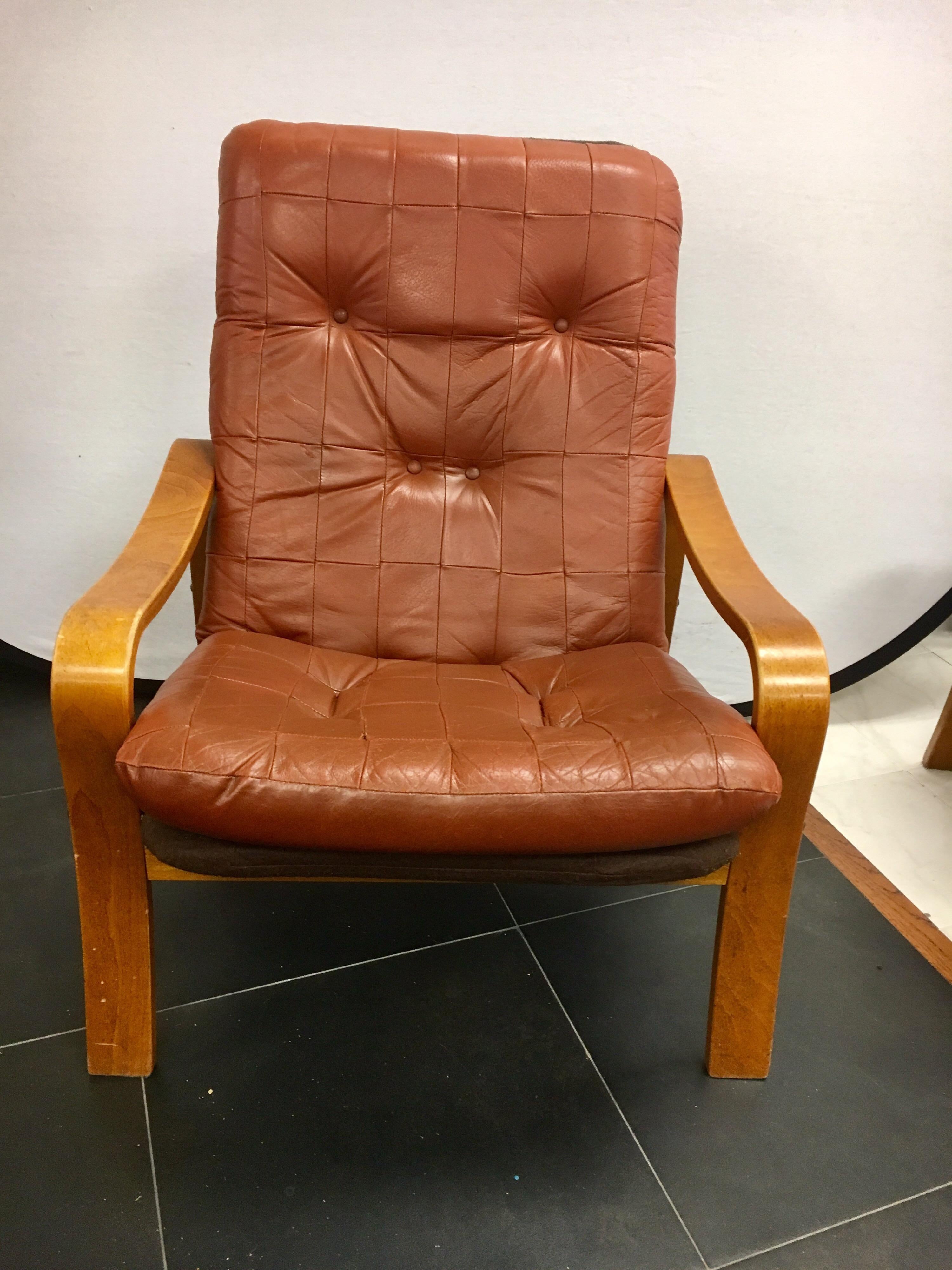 Mid-Century Modern Danish Modern Teak and Tufted Leather Lounge Chair