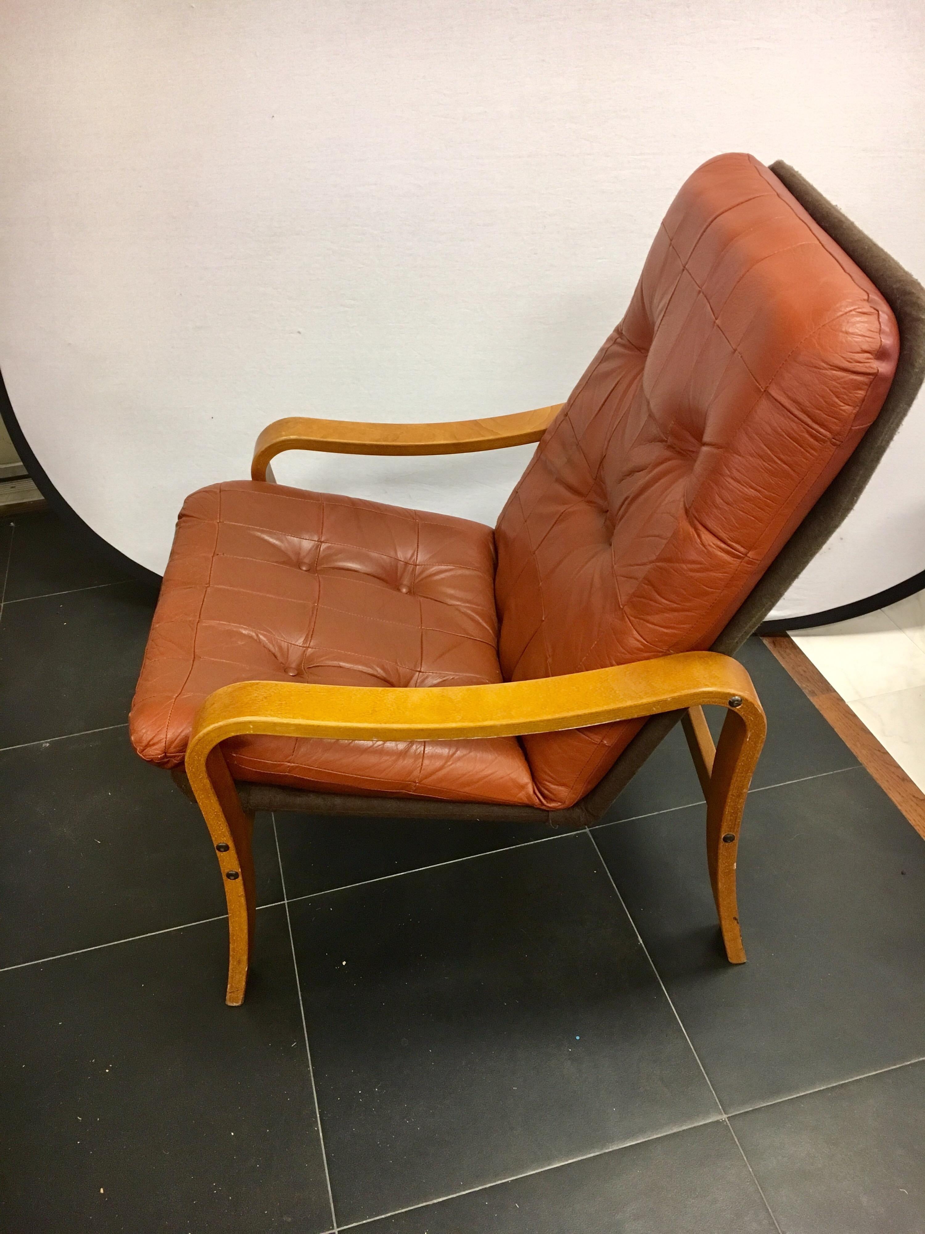 Danish Modern Teak and Tufted Leather Lounge Chair 1