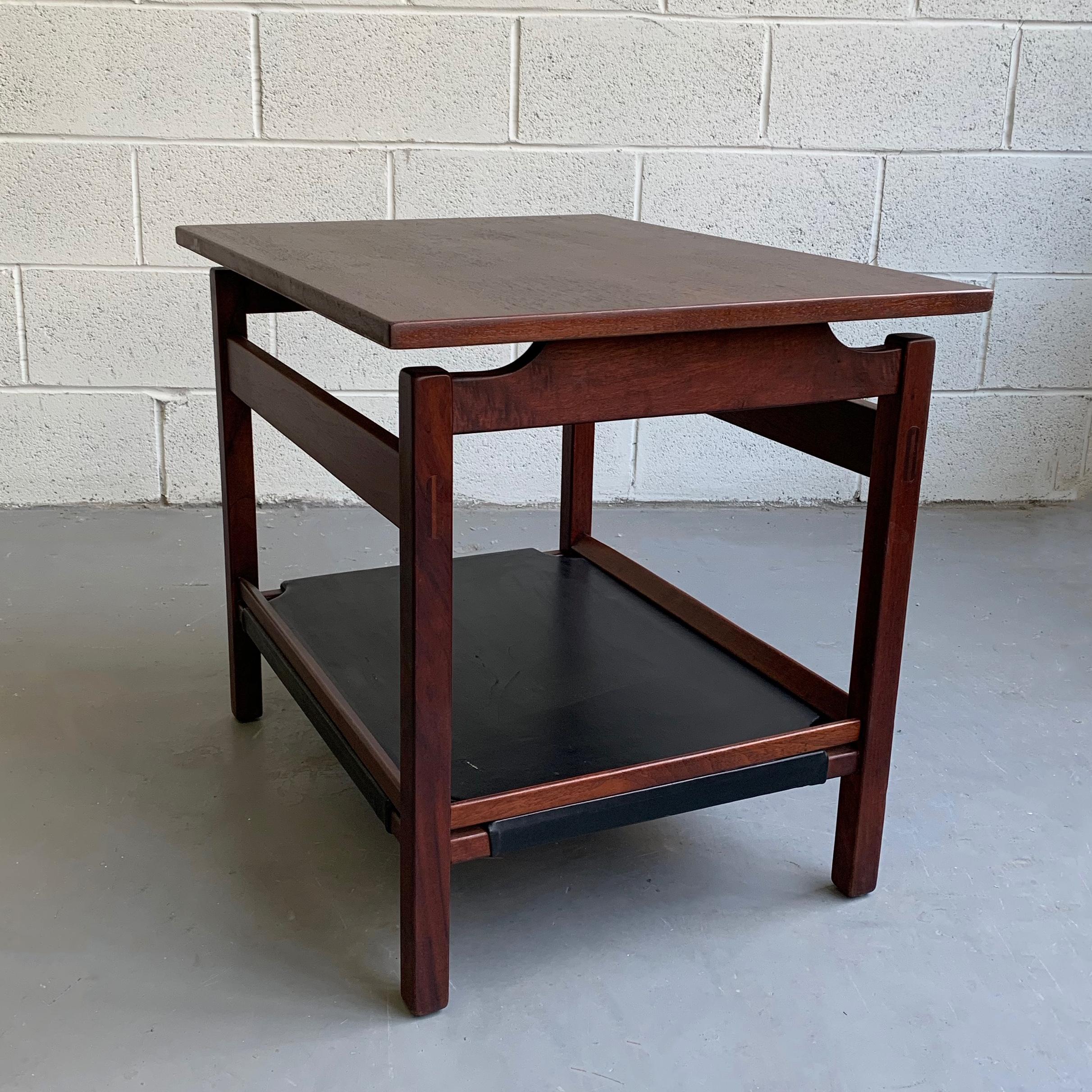 Scandinavian Modern Danish Modern Teak and Leather Side Table For Sale