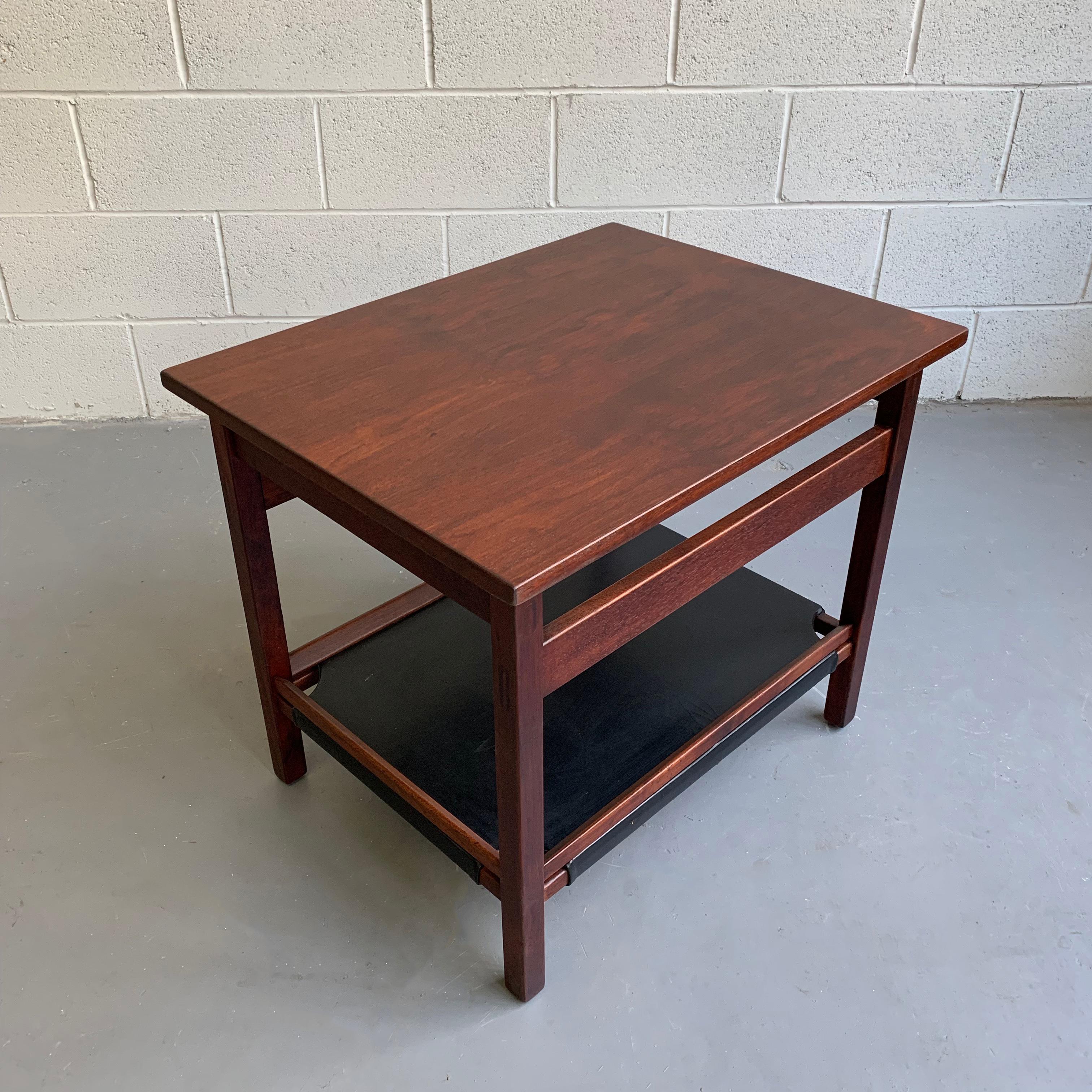 20th Century Danish Modern Teak and Leather Side Table For Sale