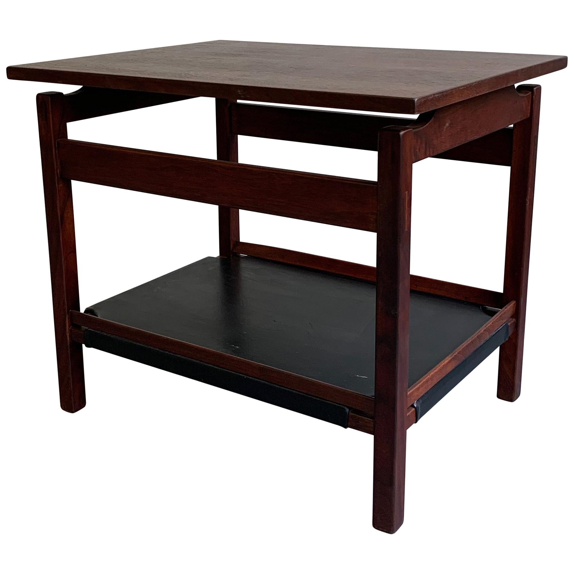 Danish Modern Teak and Leather Side Table