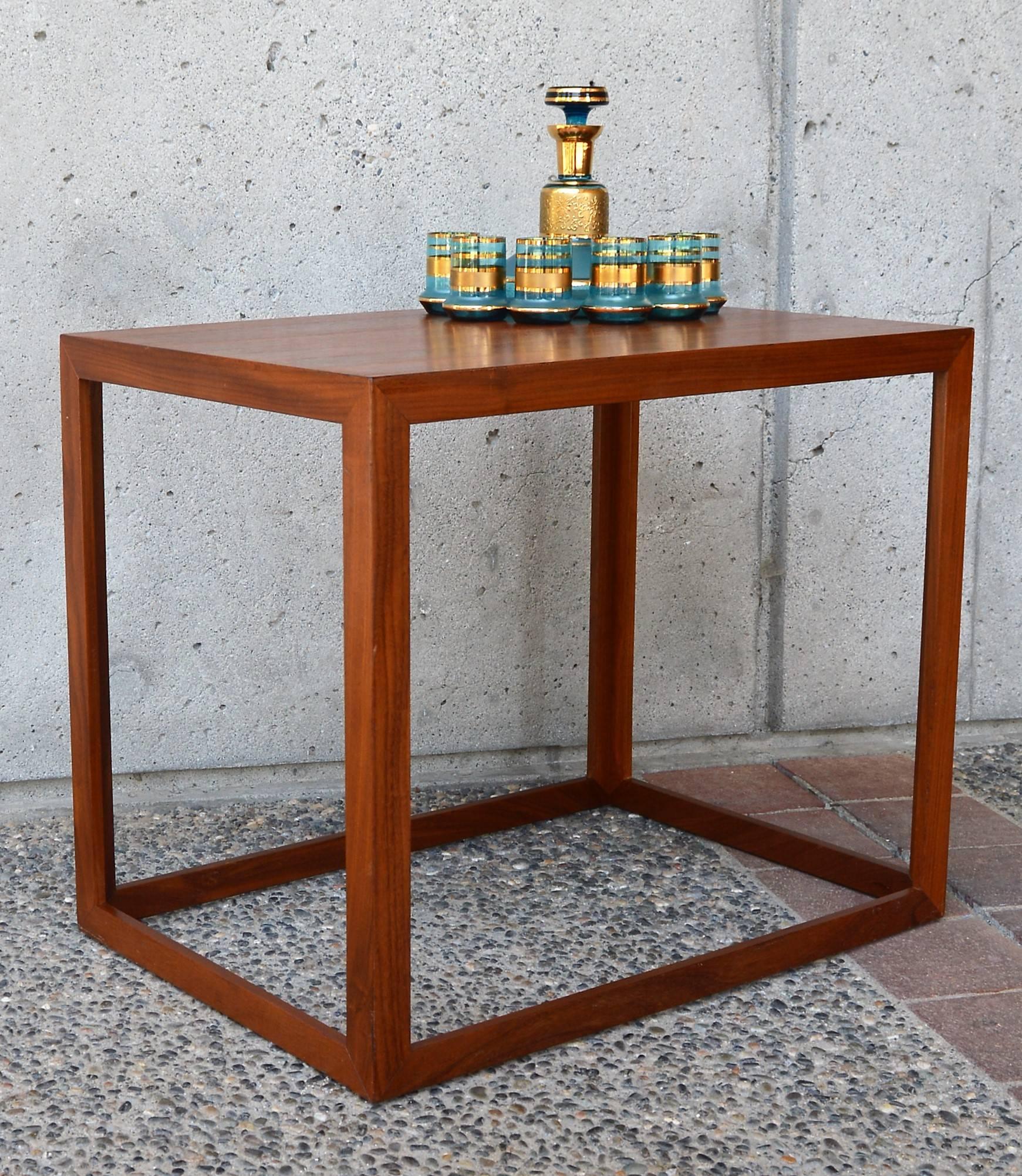 Mid-Century Modern Danish Modern Teak and Mahogany Cube Side Table or Small Coffee Table