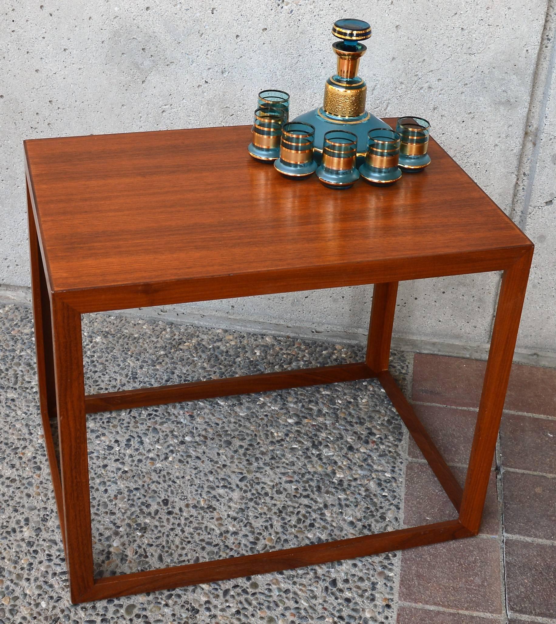 Mid-20th Century Danish Modern Teak and Mahogany Cube Side Table or Small Coffee Table