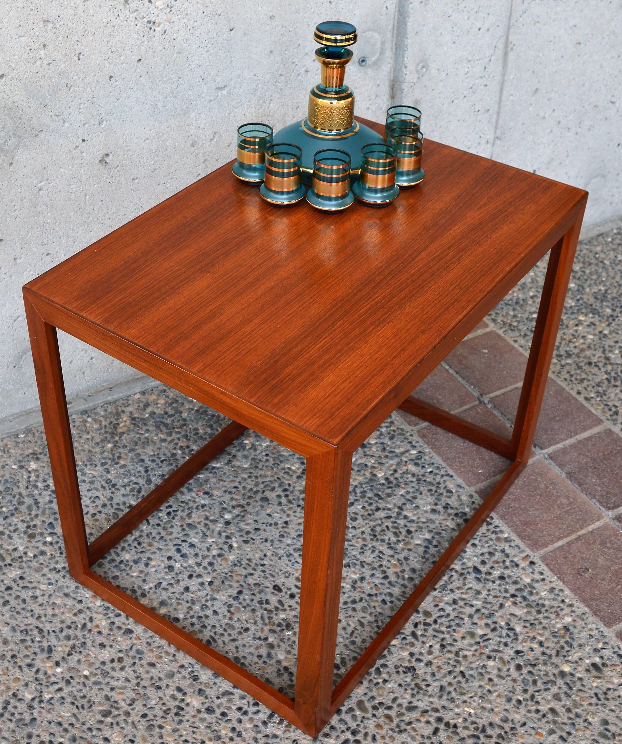 Danish Modern Teak and Mahogany Cube Side Table or Small Coffee Table 1