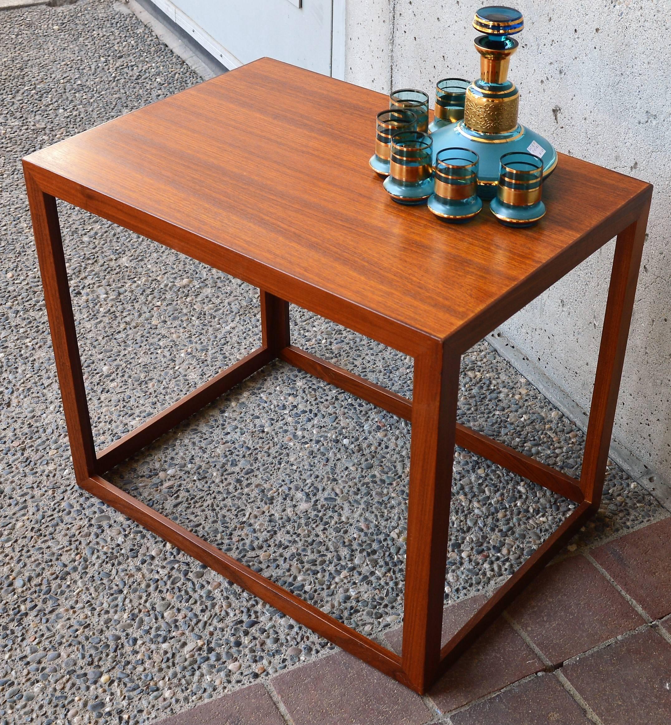 Danish Modern Teak and Mahogany Cube Side Table or Small Coffee Table 2