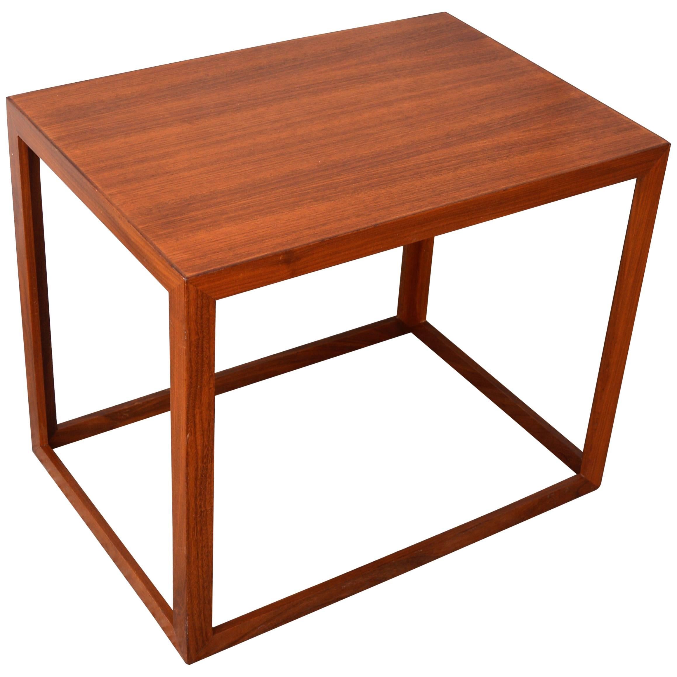 Danish Modern Teak and Mahogany Cube Side Table or Small Coffee Table