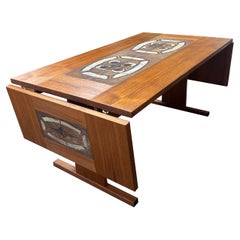 Danish Modern Teak and Mosaic Tile Drop Leaf Dining Table by Gangsø Møbler