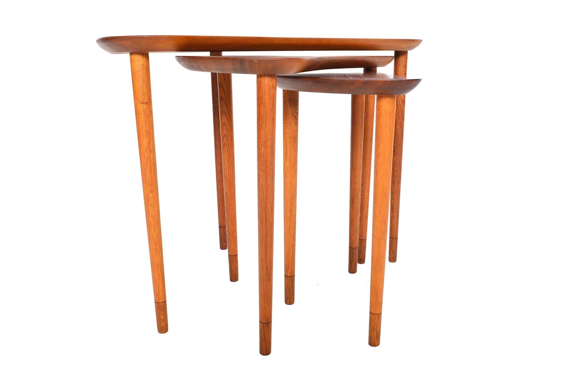 Scandinavian Modern Danish Modern Teak and Oak Crescent Nesting Tables