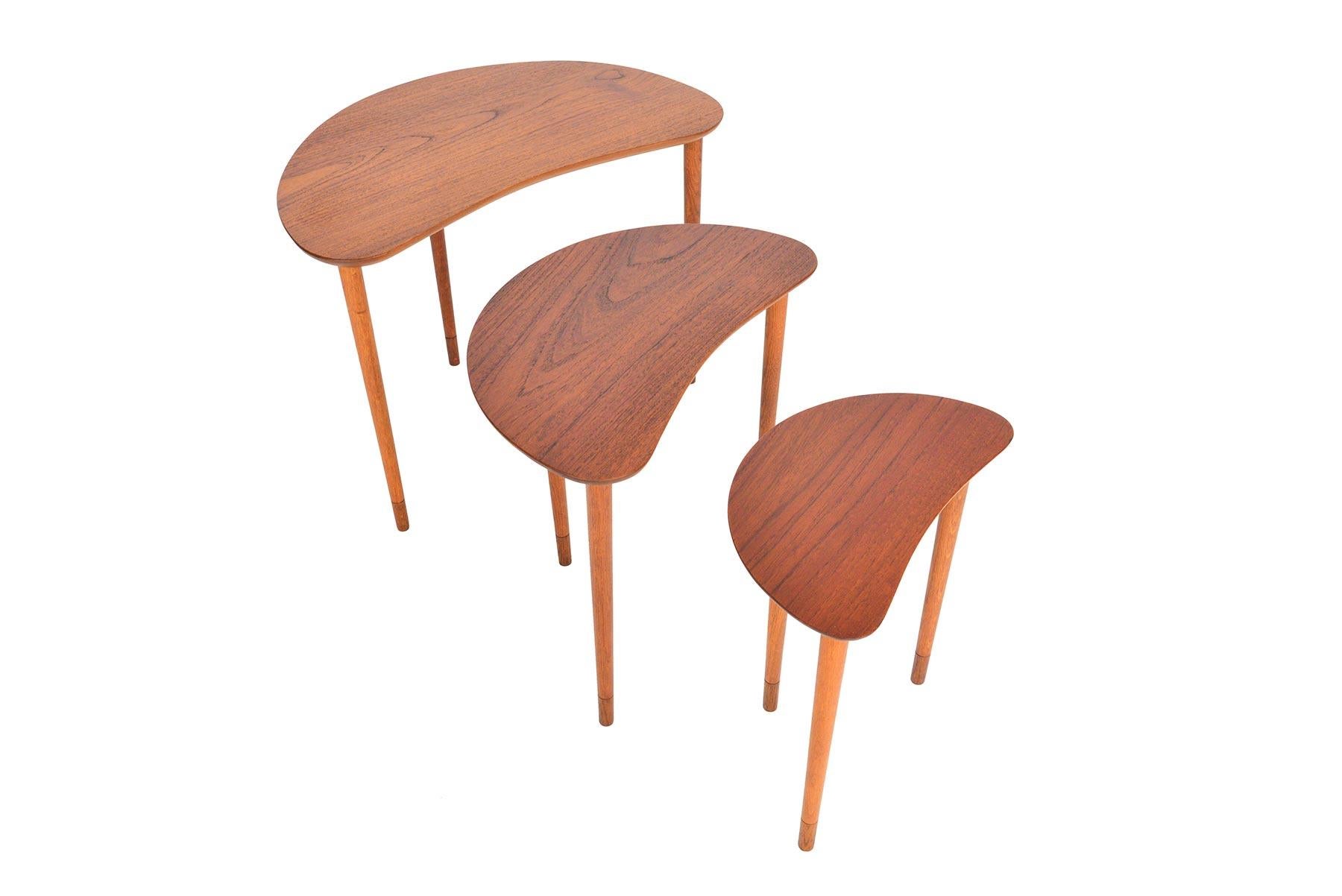 Danish Modern Teak and Oak Crescent Nesting Tables 1