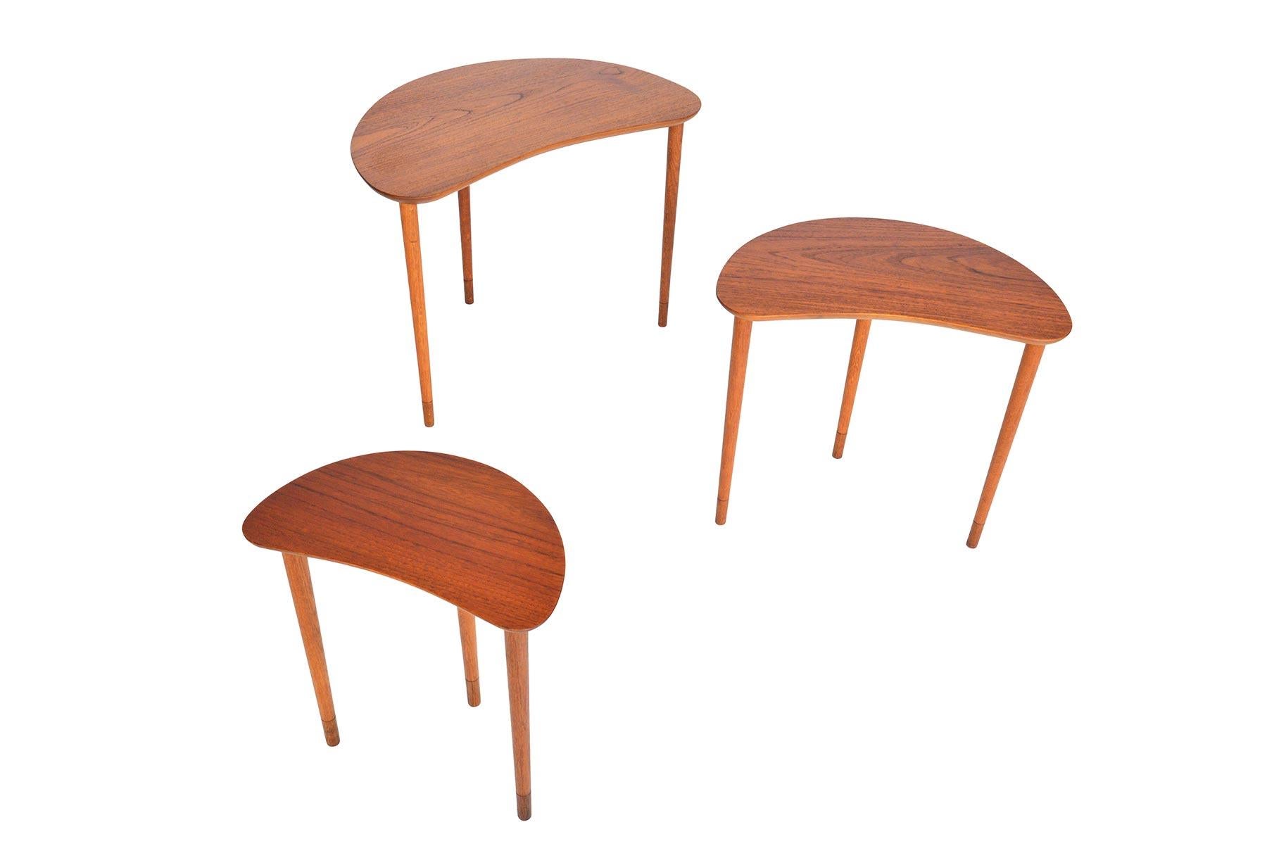 Danish Modern Teak and Oak Crescent Nesting Tables 2