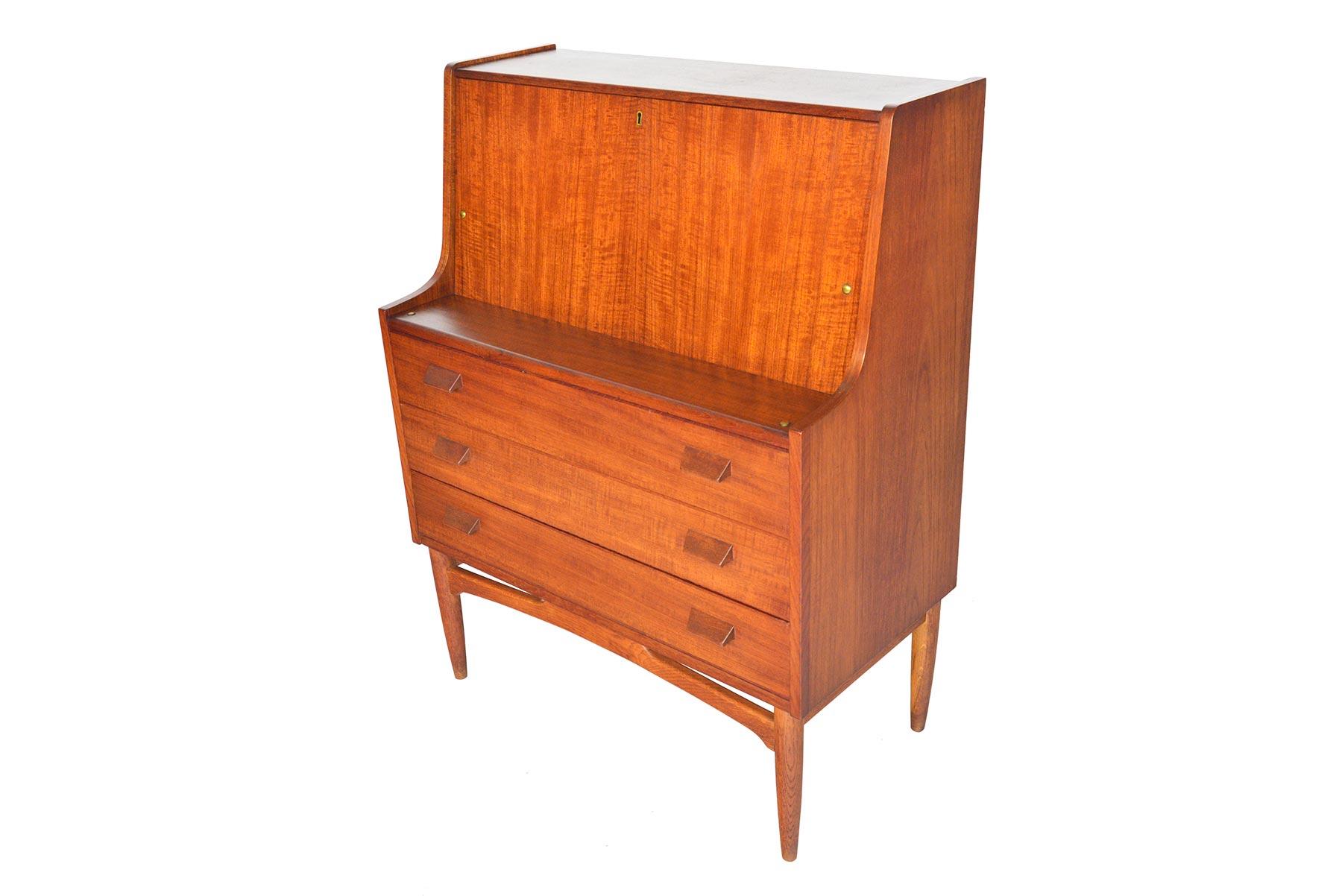 Danish Modern Teak and Oak Drop Front Secretary Desk In Good Condition In Berkeley, CA
