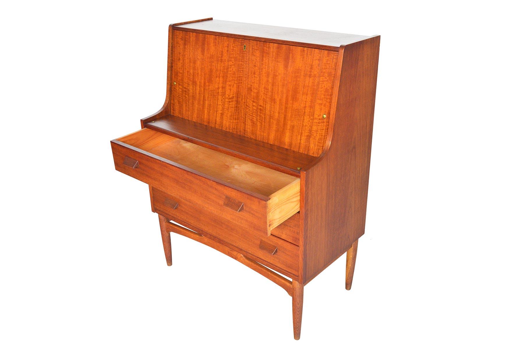 20th Century Danish Modern Teak and Oak Drop Front Secretary Desk