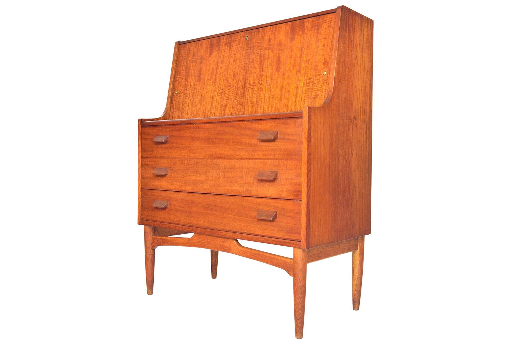 Danish Modern Teak and Oak Drop Front Secretary Desk 2