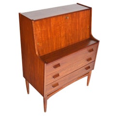 Danish Modern Teak and Oak Drop Front Secretary Desk
