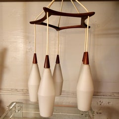 Danish Modern Teak and Opaline Chandelier